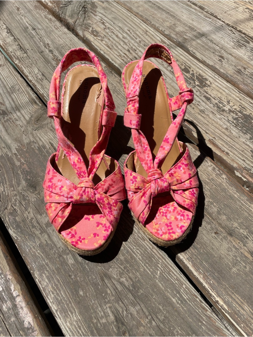 Sonoma Pink Floral Espadrille Wedge Sandals